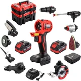 TEENO 20V Combo Kit, 9-in-1, 2 x 4.0 Ah, dark red
